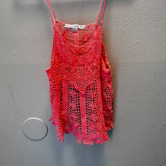 Hyfve Pink Lace Crochet Tank Top Spaghetti Straps Boho Chic Womens M beach top - Picture 4 of 9